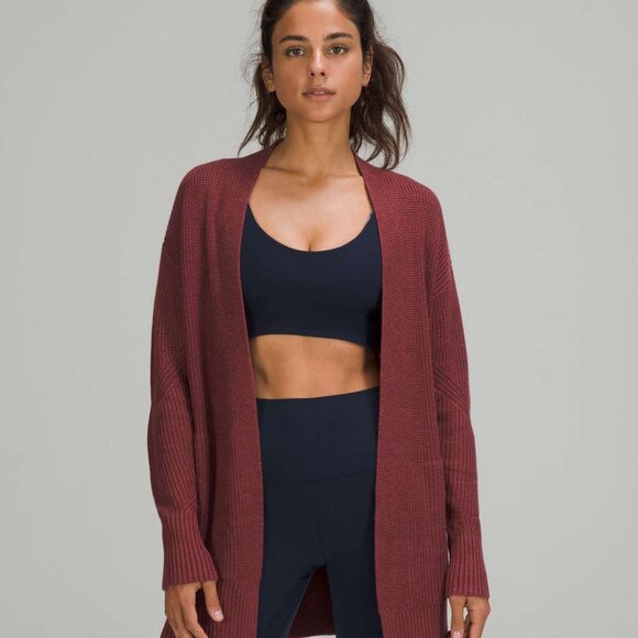 Lululemon Cashlu Wrap Sweater S Heathered Mulled Wine Long Sleeve Pockets - Picture 1 of 14